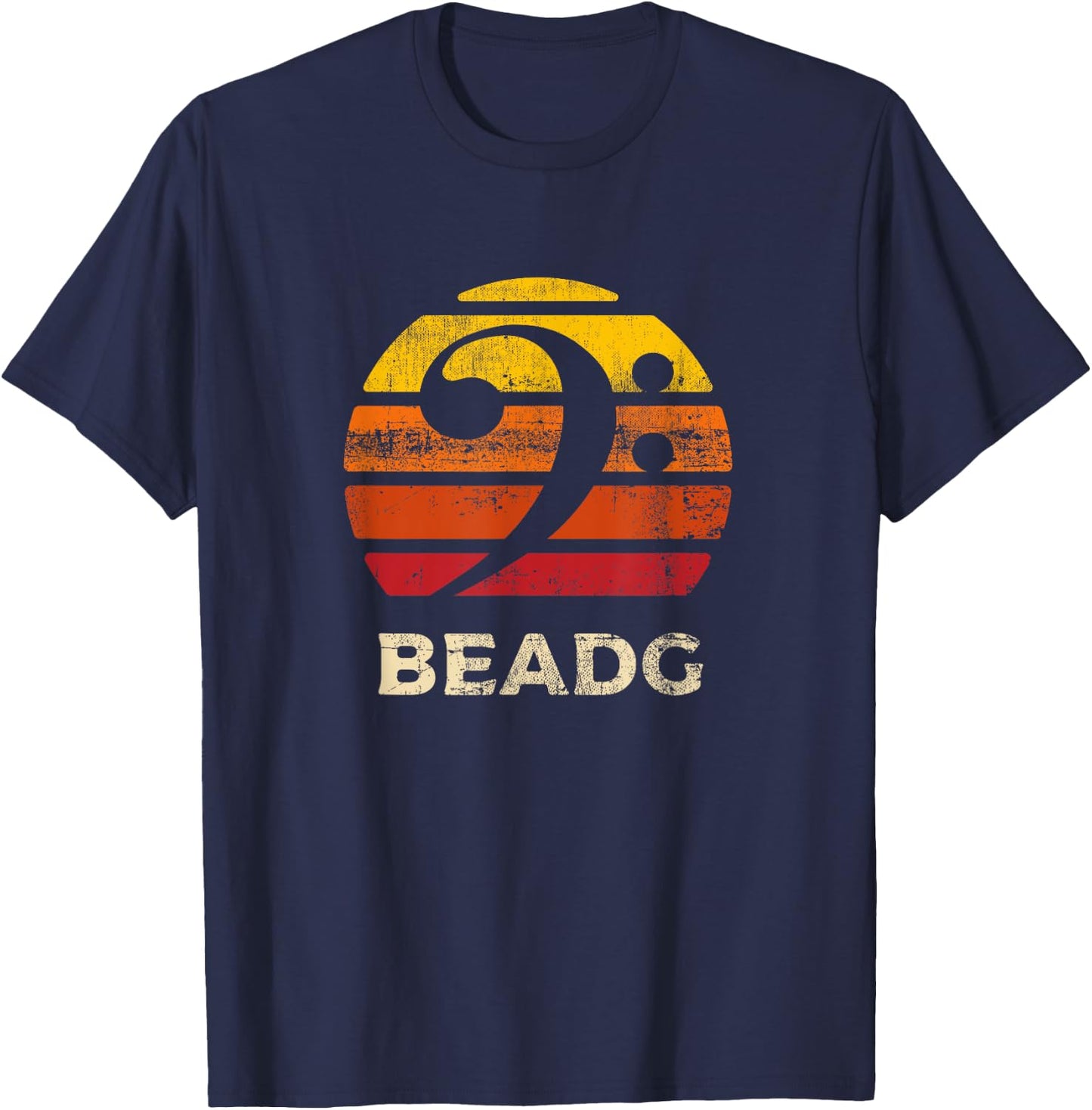 BEADG Vintage Bass Clef Sunset Bassist 5 String Player Gifts T-Shirt - T-Shirt | Navy