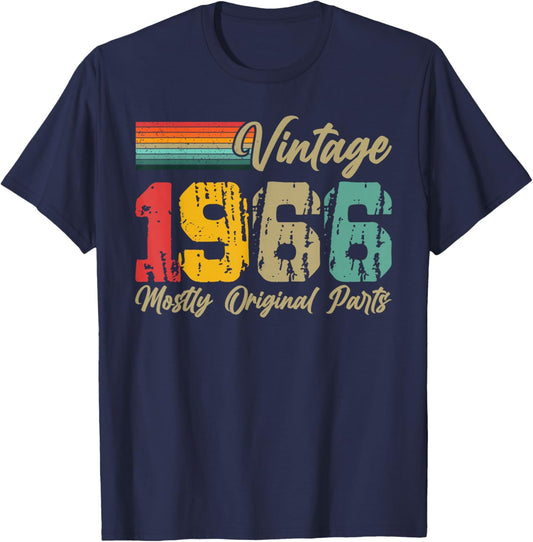 Vintage 1966 Mostly Original Parts Funny Birthday Year T-Shirt - T-Shirt | Navy