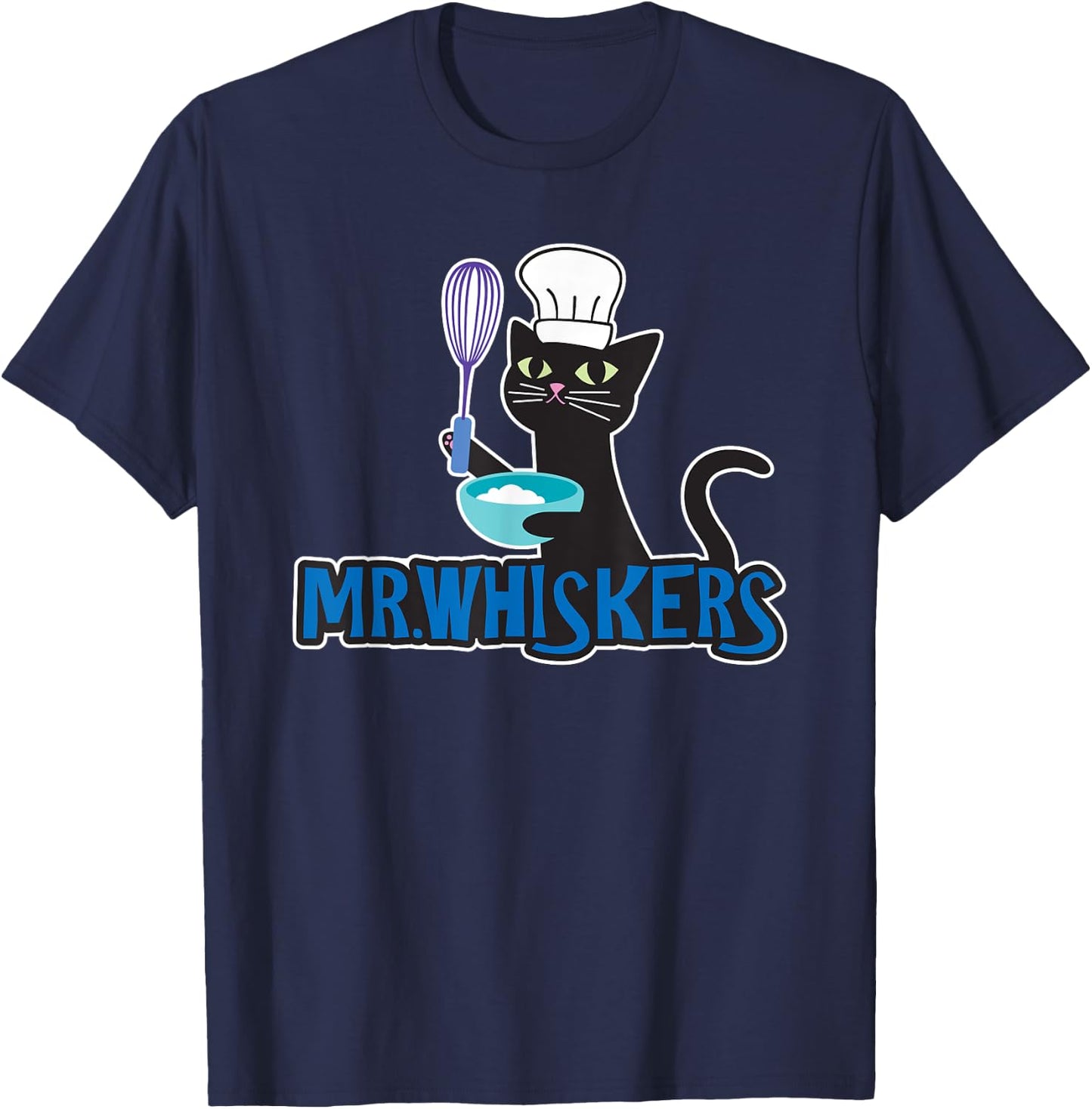 Mr. Whiskers Cute Cartoon Chef Cat T-Shirt - T-Shirt | Navy