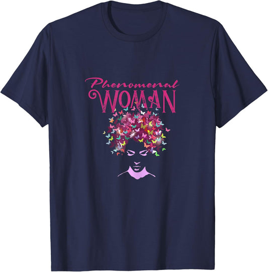 Beautiful Butterflies Phenomenal Woman T-Shirt - T-Shirt | Navy
