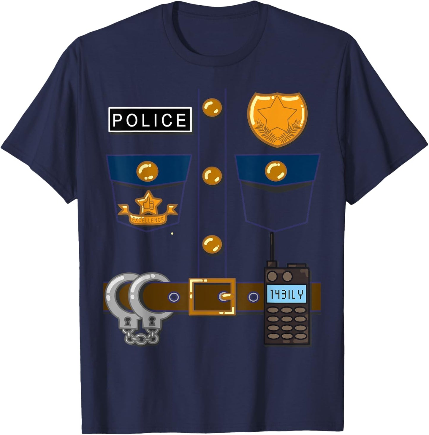 Policeman Costume Funny Halloween Police Officer T Shirt T-Shirt - T-Shirt | Navy