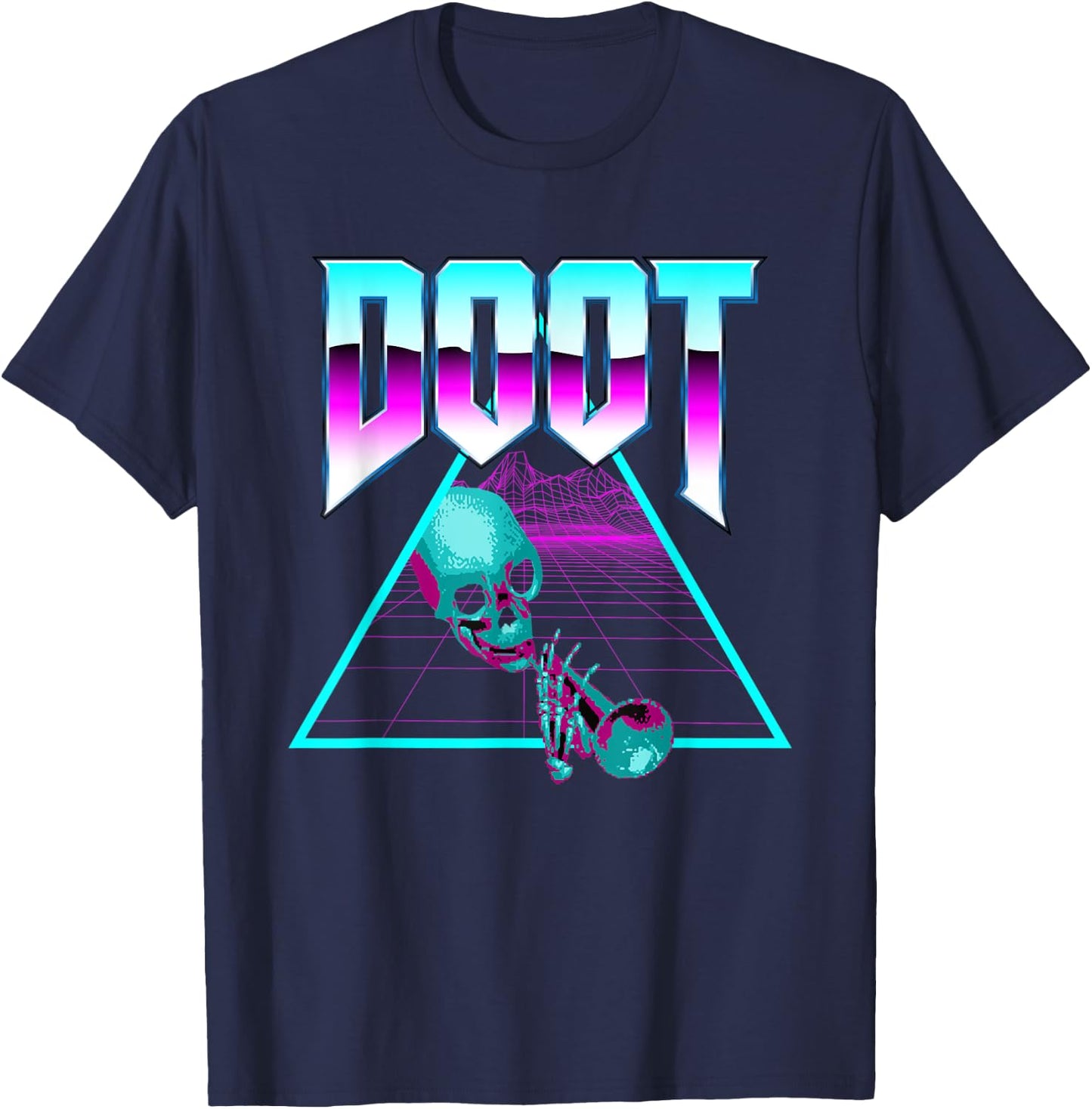 Doot Doot Mr Skeltal Synthwave Streetwear T-Shirt - T-Shirt | Navy