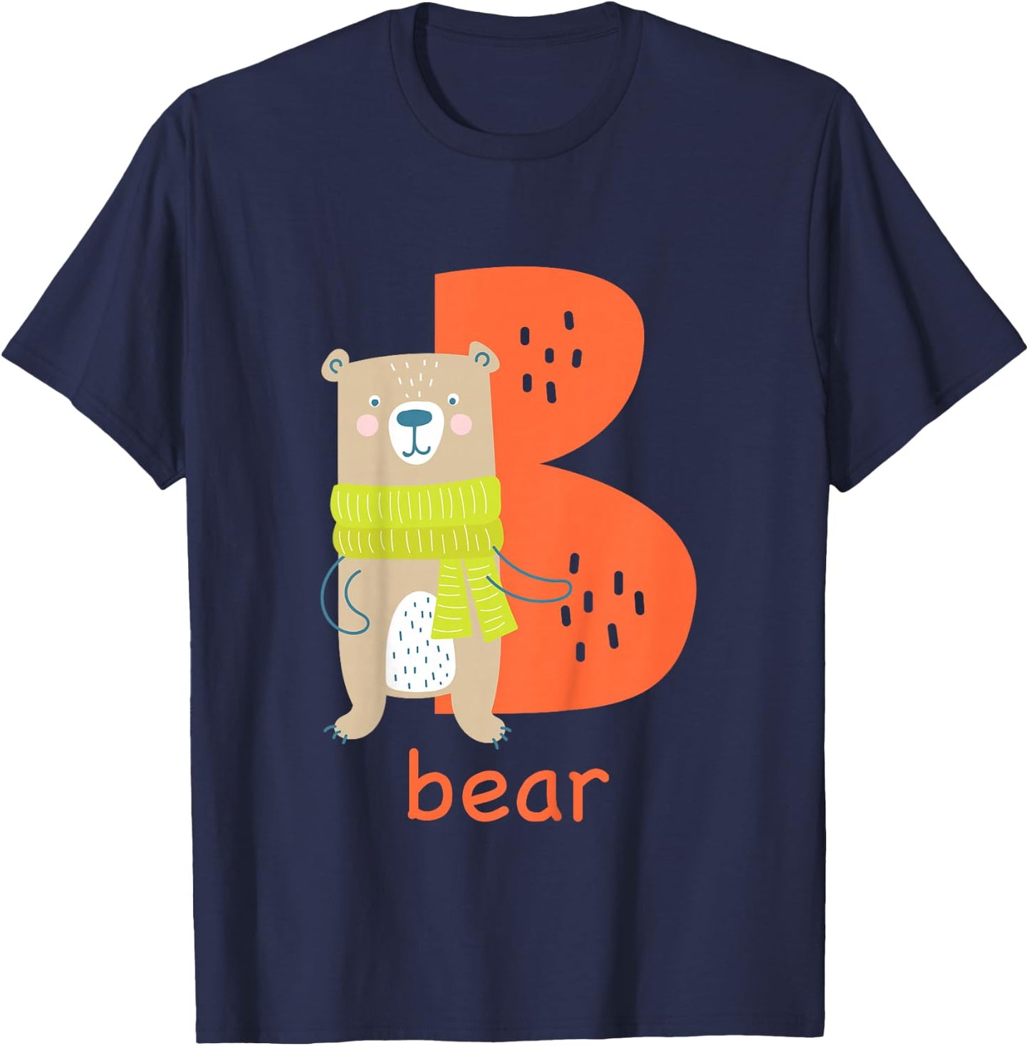Kids Bear Letter B Alphabet Cute Animal Boys Or Girls T-Shirt - T-Shirt | Navy