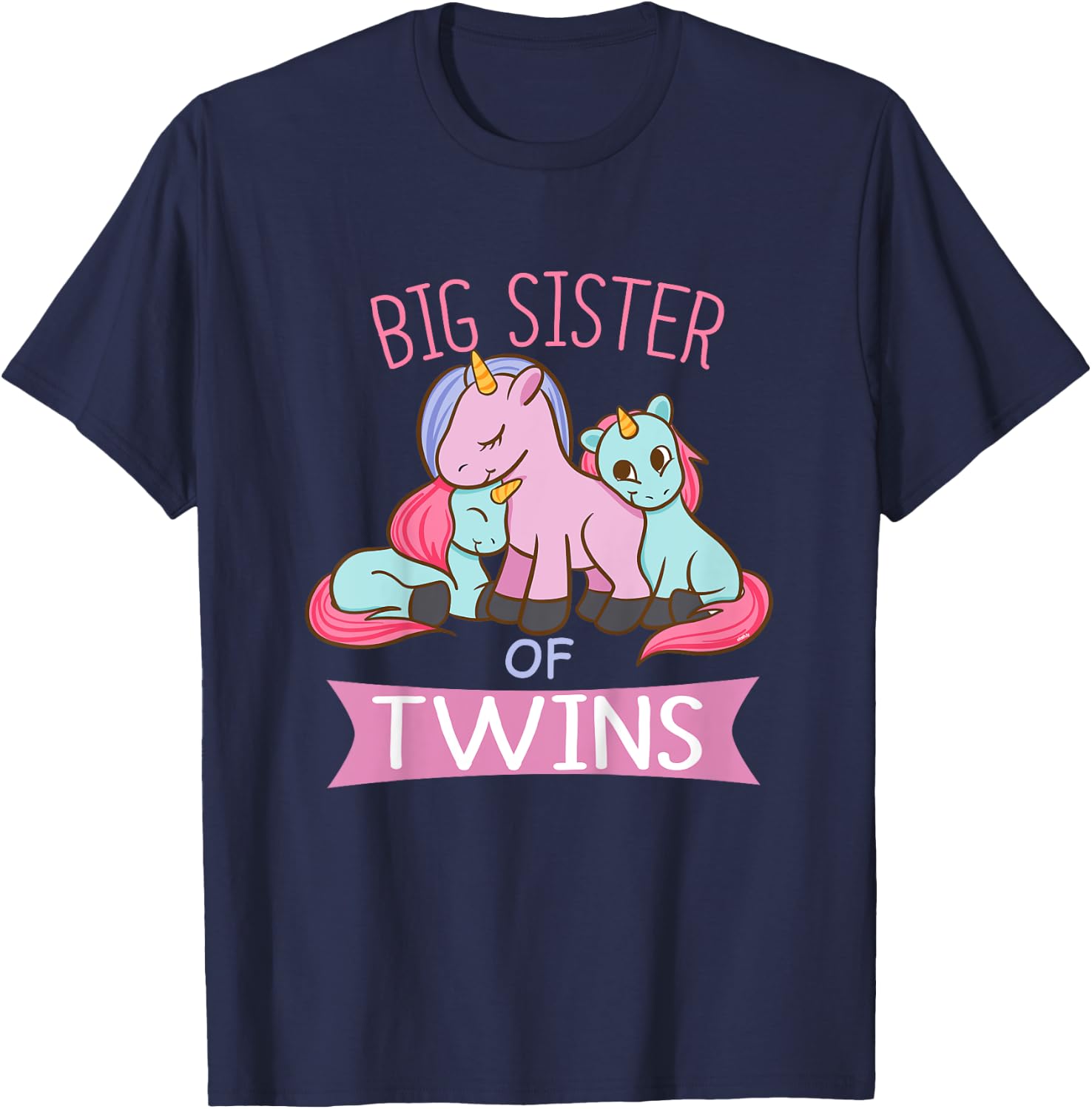 Big Sister of Twins Unicorn Twin T-Shirt - T-Shirt | Navy