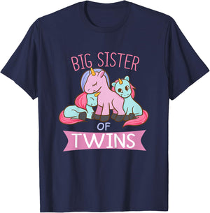 Big Sister of Twins Unicorn Twin T-Shirt - T-Shirt | Navy