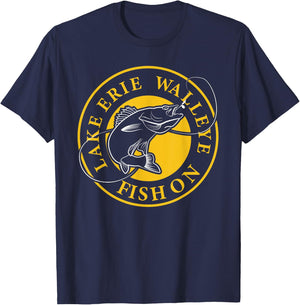 Lake Erie Walleye Fish On T-Shirt - T-Shirt | Navy