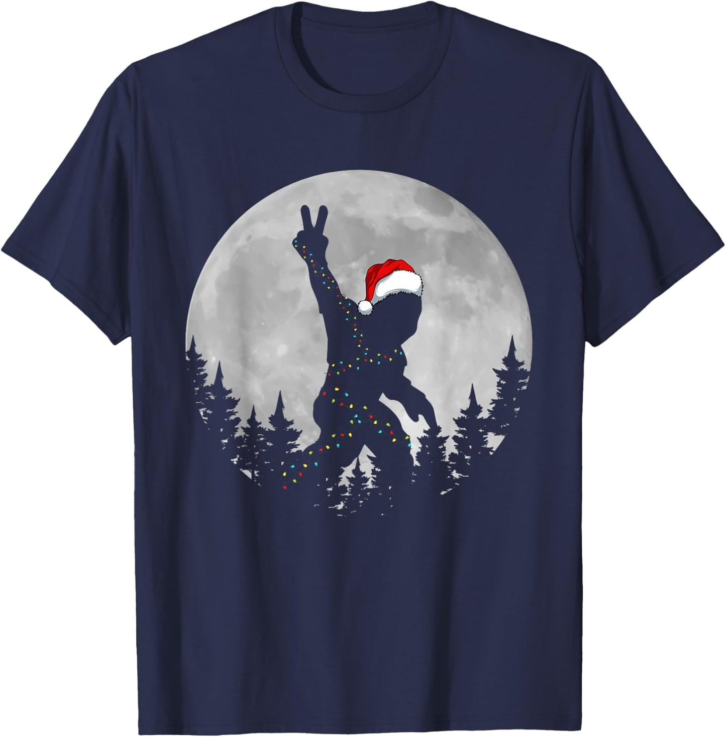 Bigfoot Santa Christmas Tree Lights Funny Xmas Sasquatch T-Shirt - T-Shirt | Navy