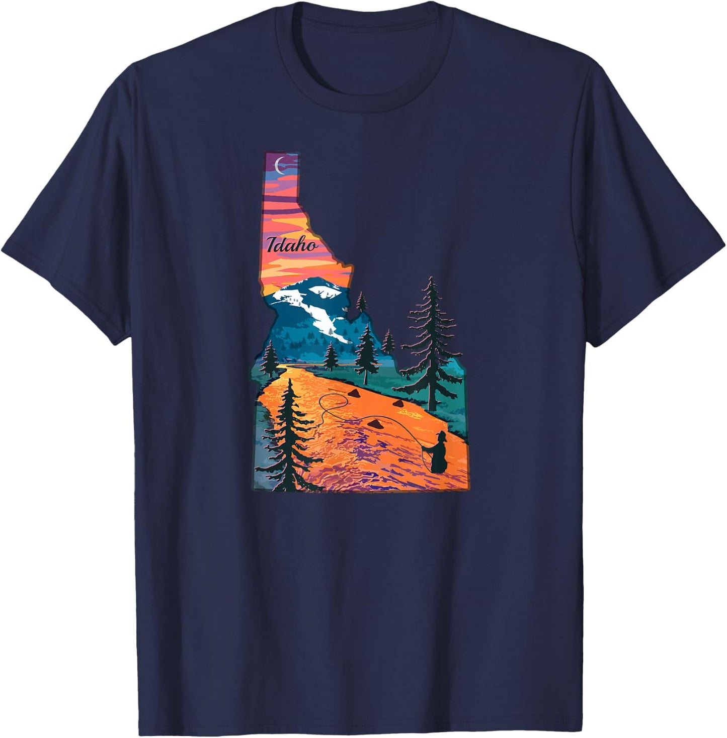Vintage Fish Idaho State Map ID Fly Fishing T-Shirt - T-Shirt | Navy
