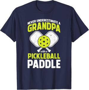 Never Underestimate Pickleball Grandpa Funny T-Shirt - T-Shirt | Navy
