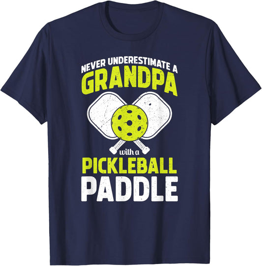 Never Underestimate Pickleball Grandpa Funny T-Shirt - T-Shirt | Navy