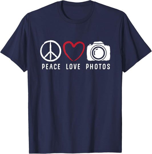 Photography Lover Peace Love Photos Camera Photographer T-Shirt - T-Shirt | Navy