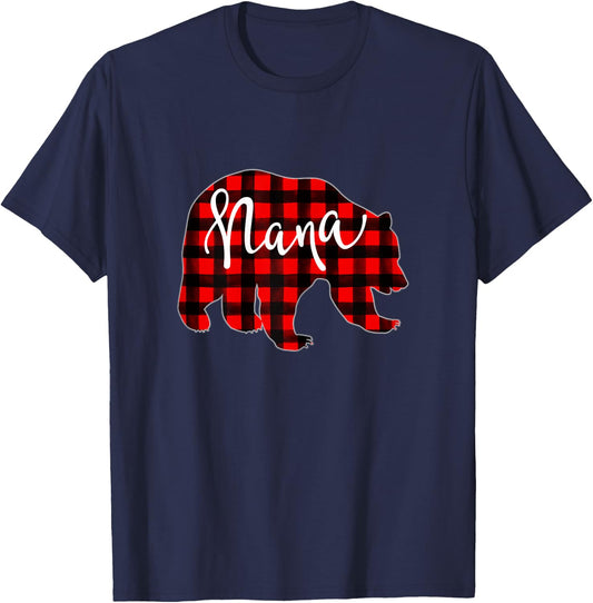 Red Plaid Nana Bear Matching Family Christmas Eve Buffalo T-Shirt - T-Shirt | Navy