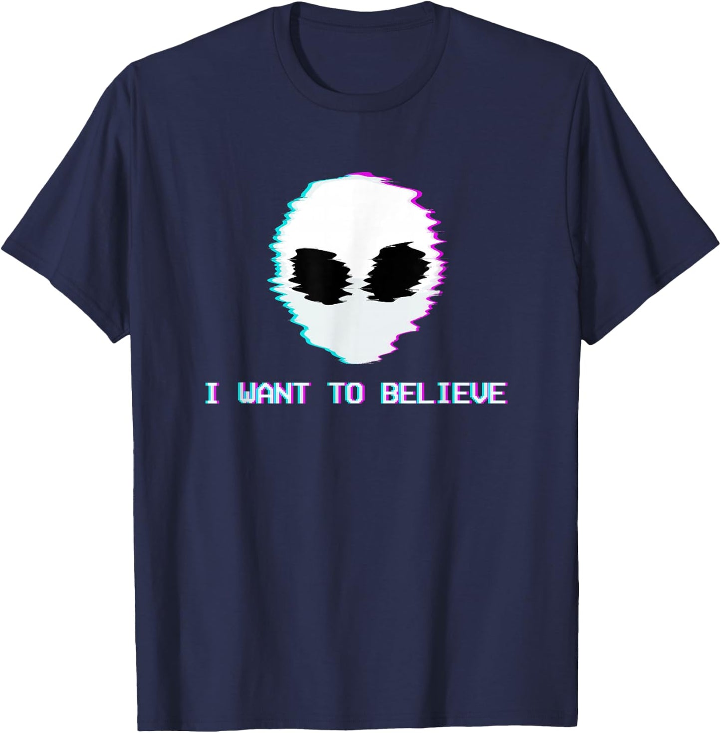 I Want to Believe Alien Pastel Aesthetic T-Shirt - T-Shirt | Navy
