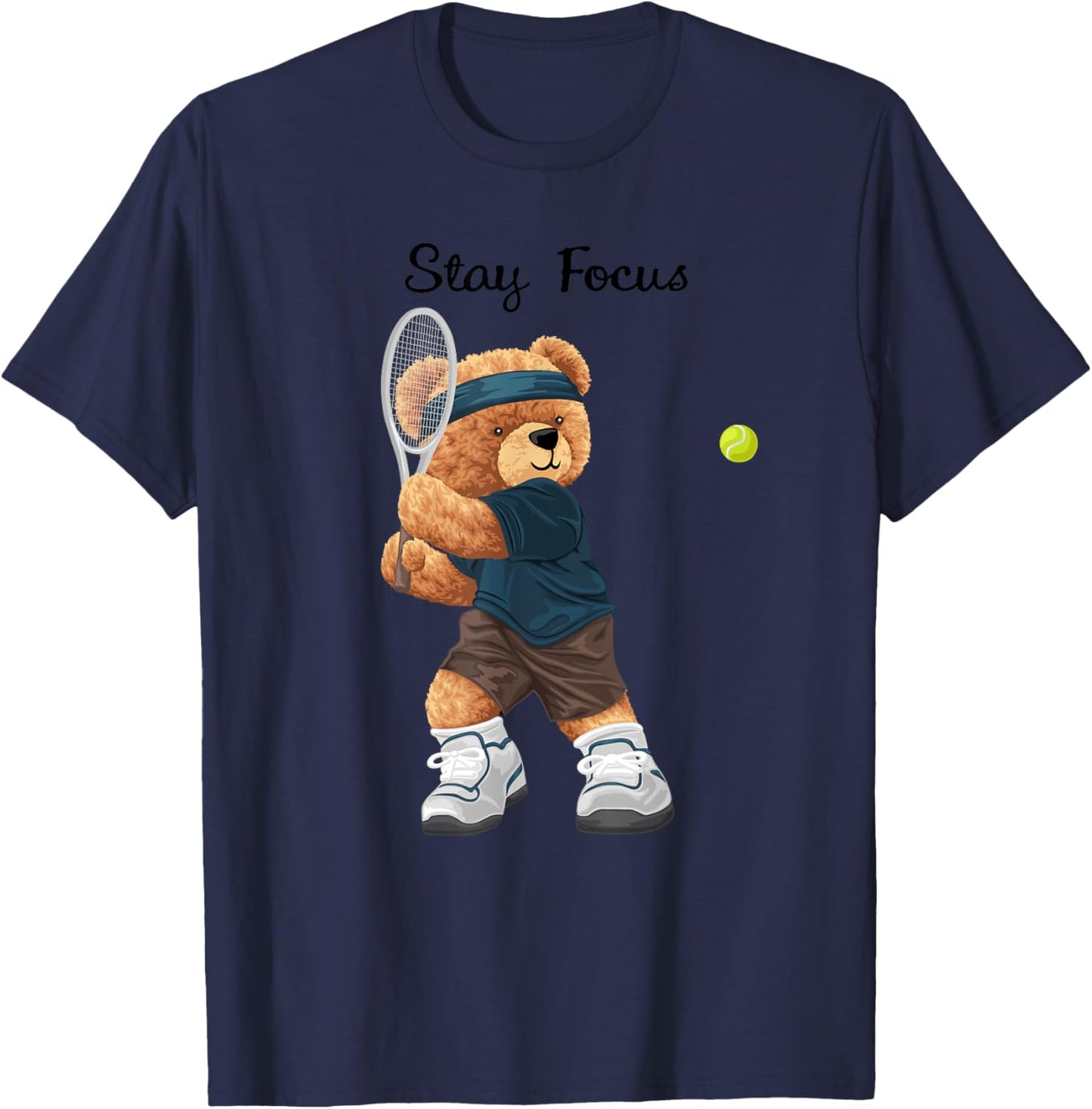 Cool Teddy Bear Playing Tennis Illustration Graphic Designs T-Shirt - T-Shirt | Navy