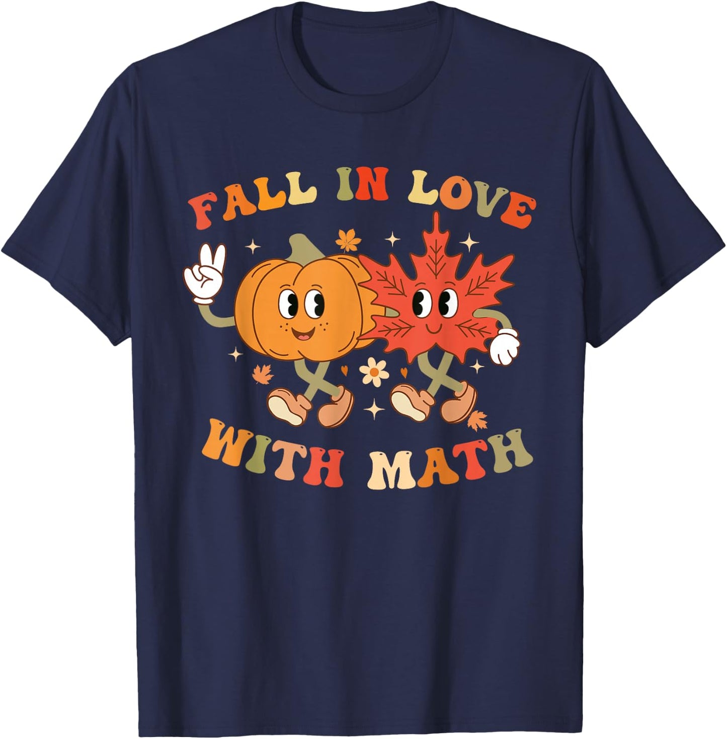 Fall In Love with Math Retro Thanksgiving Teacher Autumn T-Shirt - T-Shirt | Navy