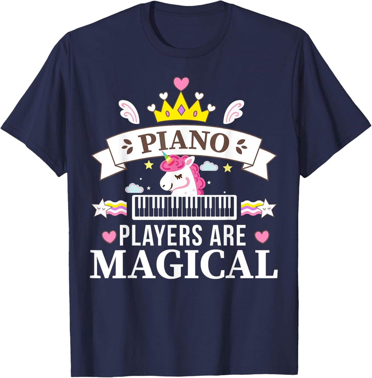 Piano Player Girl, Unicorn Student Learning Pianist Music T-Shirt - T-Shirt | Navy