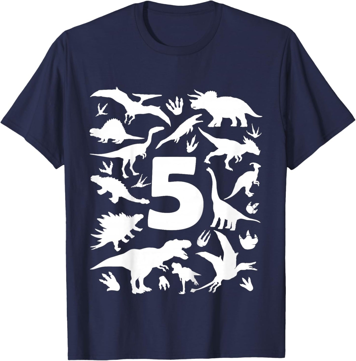 DINO 5 YEARS BOYS DINOSAUR 5th BIRTHDAY T-Shirt - T-Shirt | Navy