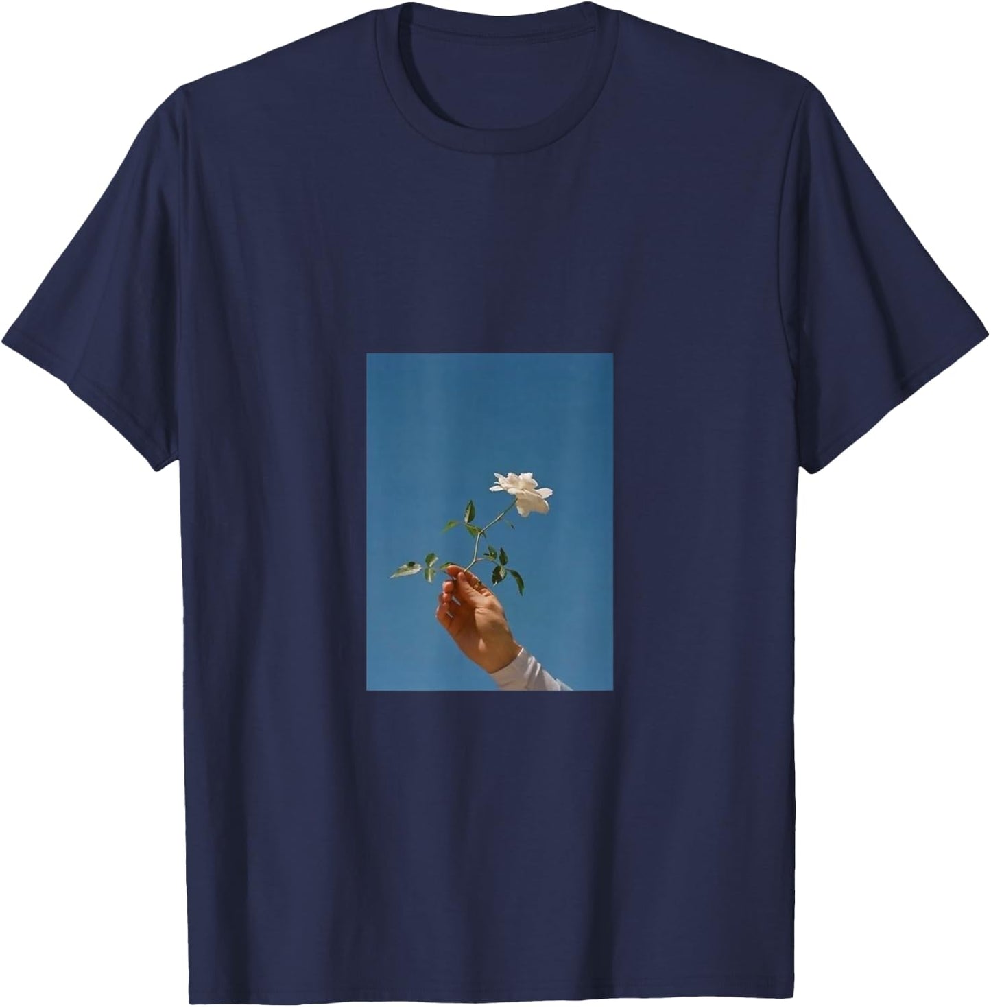 Cute Graphic white Rose Tops Teen Girl aesthetic inspiring T-Shirt - T-Shirt | Navy