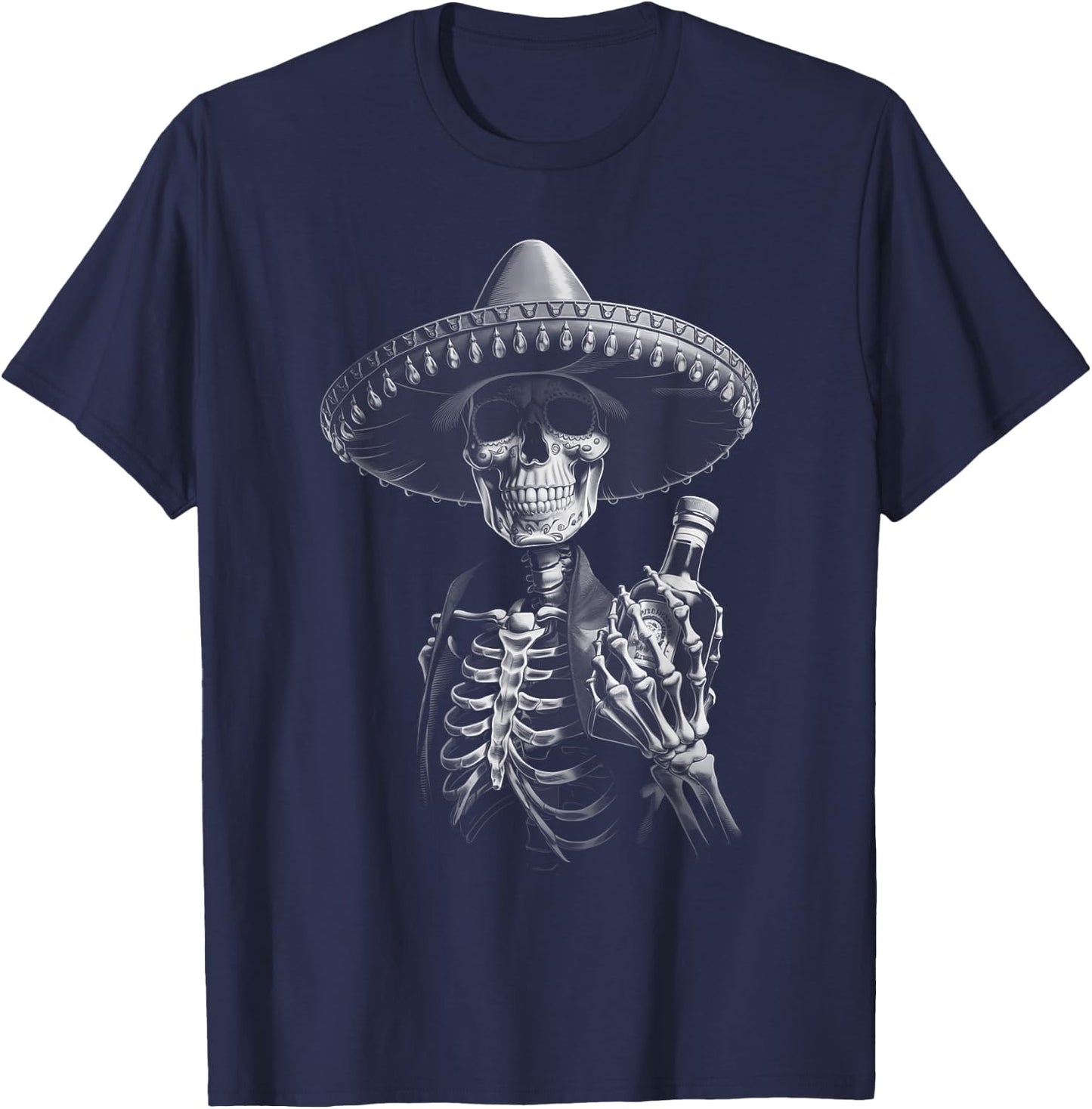 Vintage Mariachi Skeleton Charro Mexican Tequila Party T-Shirt - T-Shirt | Navy