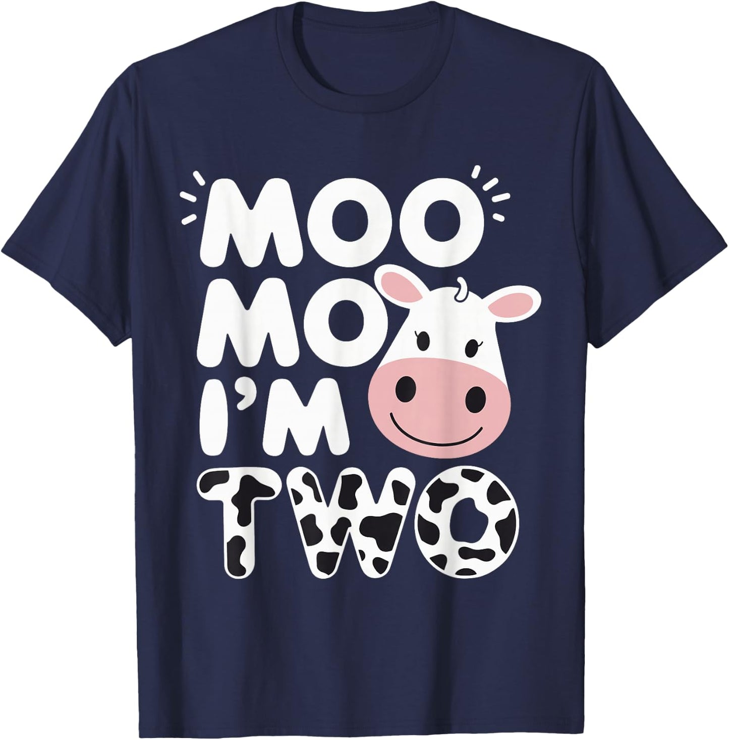 Moo Moo I’m Two Cow Theme 2nd Birthday T-Shirt - T-Shirt | Navy