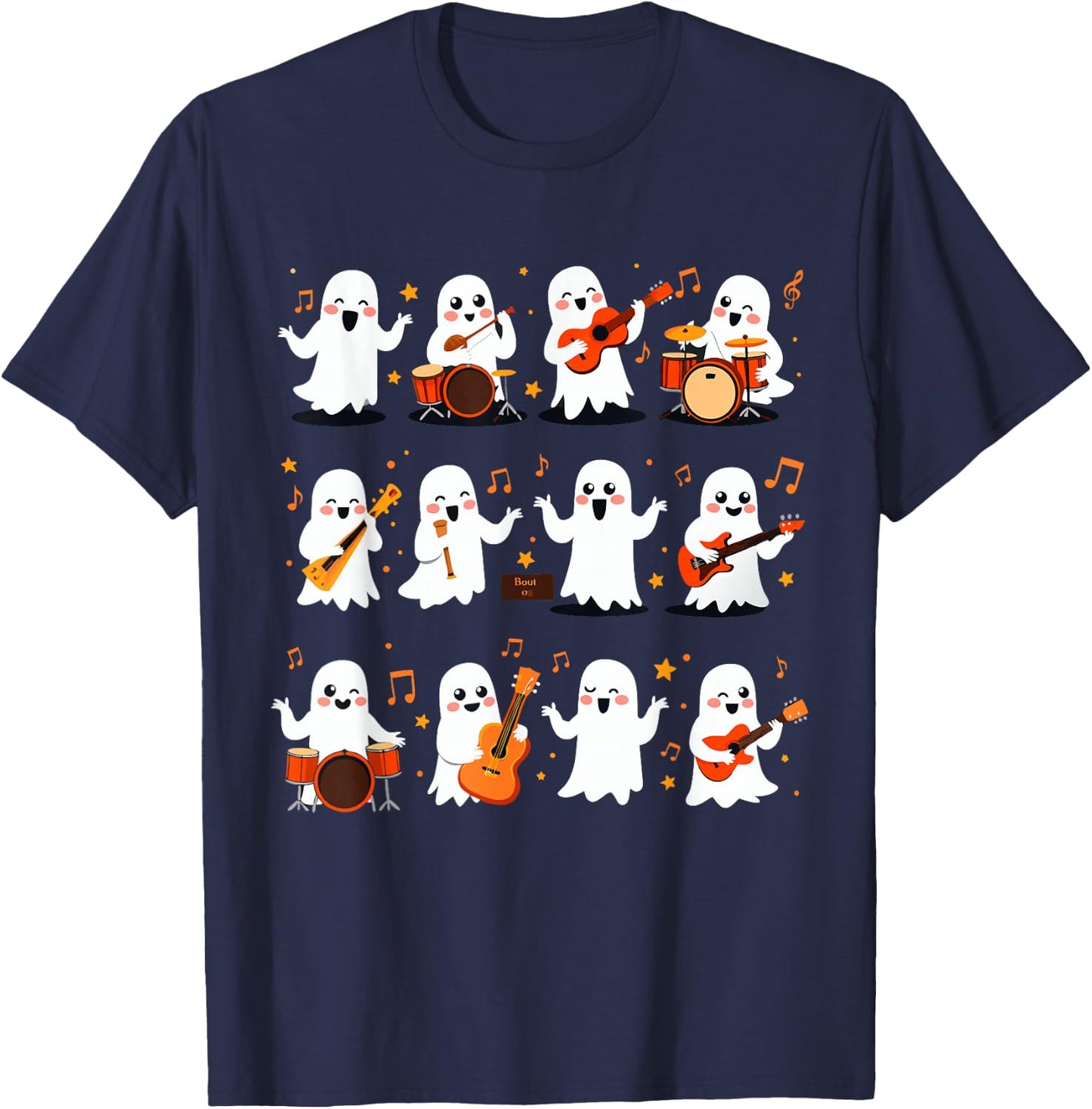 Halloween Ghost Music Teacher Playing Instruments T-Shirt - T-Shirt | Navy