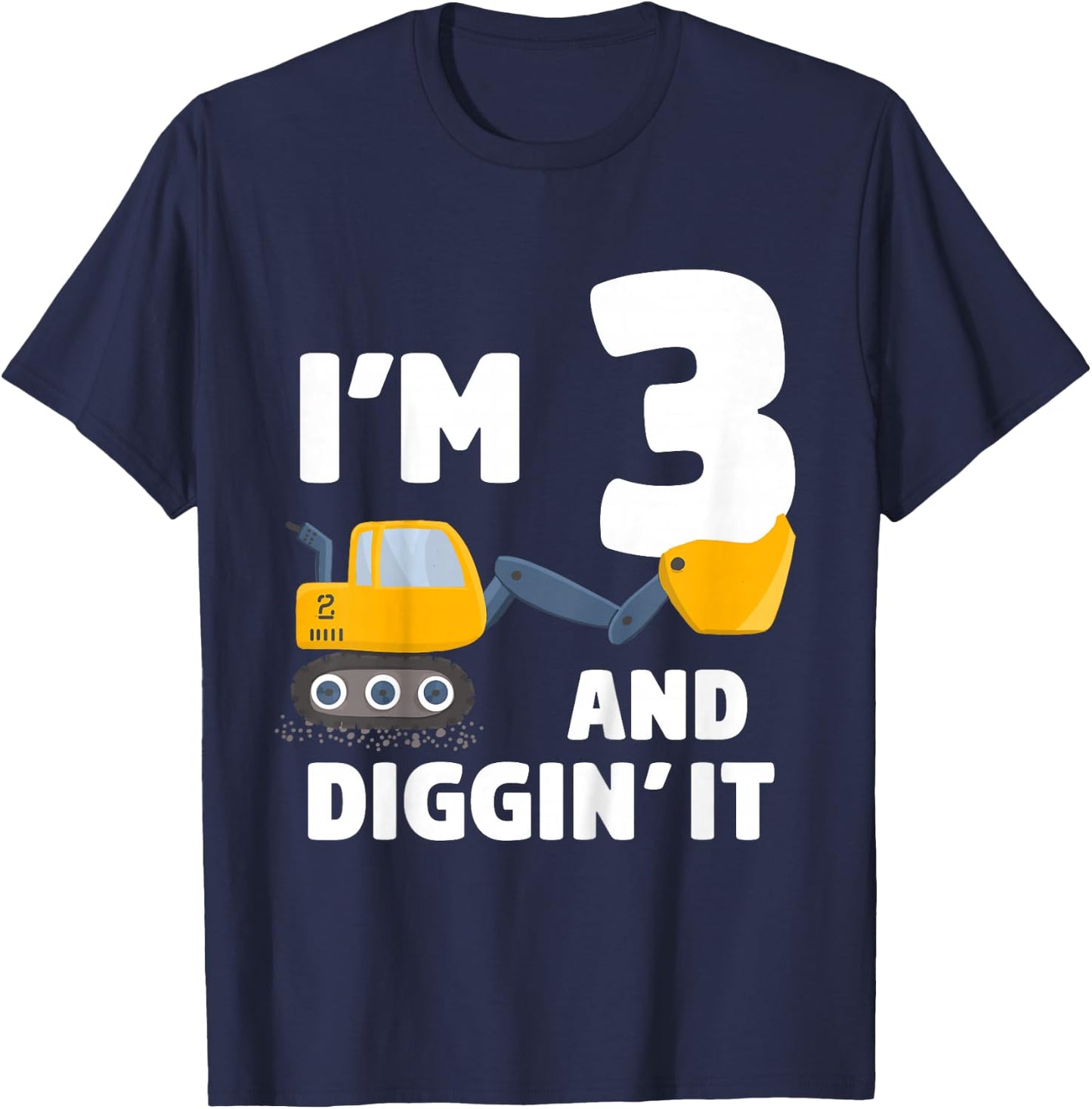 Kids Construction Truck 3rd Birthday Boy Excavator 3 Digger T-Shirt - T-Shirt | Navy