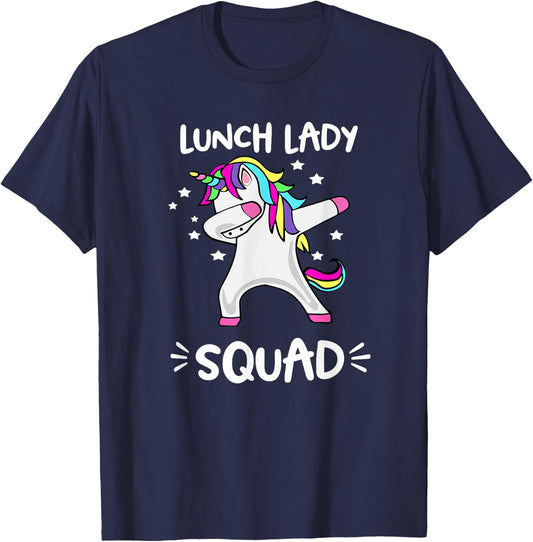 Lunch Lady Squad Dabbing Unicorn Lunch Lady T-Shirt - T-Shirt | Navy