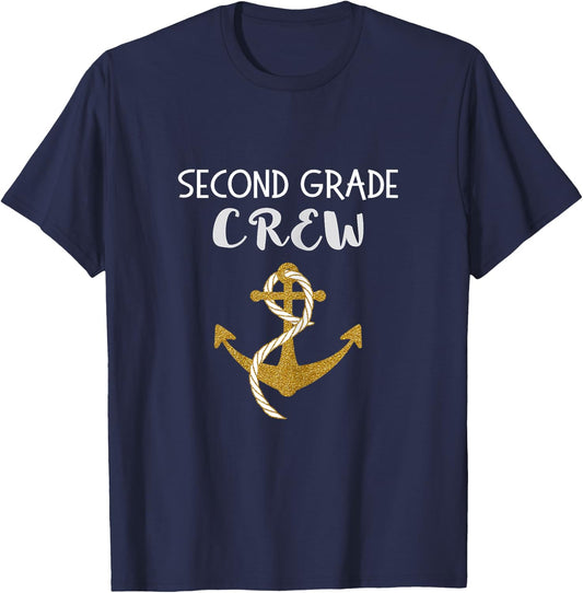 Second Grade Teacher Crew with Anchor for Summer Cruise Girls Kids T-Shirt - T-Shirt | Navy