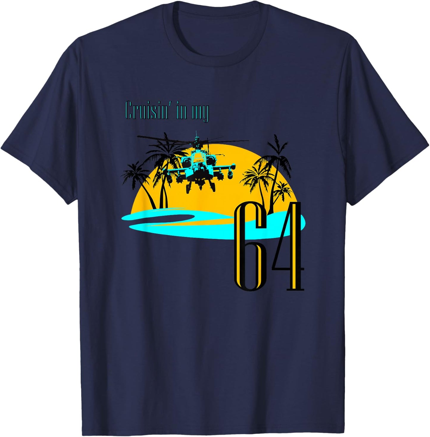 Aviation Helicopter Beach shirt with AH-64 Apache Palm Tree T-Shirt - T-Shirt | Navy
