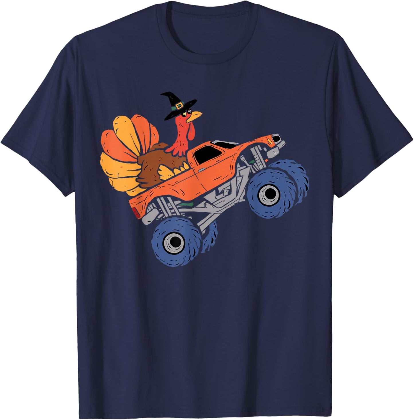 Thanksgiving Turkey Riding Monster Truck Kids Boys T-Shirt - T-Shirt | Navy