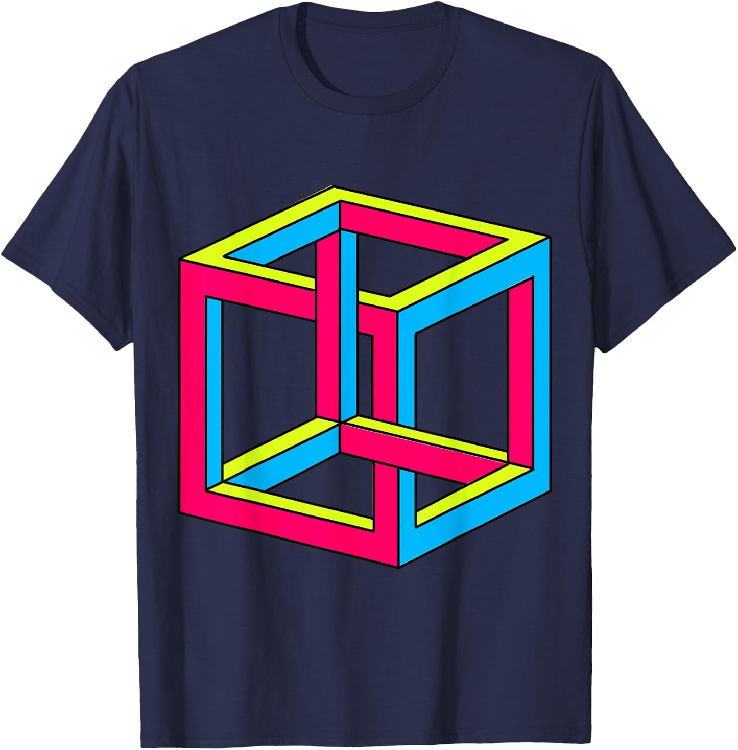 Sheldon Impossible Cube Optical Illusion Art Gift T-Shirt - T-Shirt | Navy