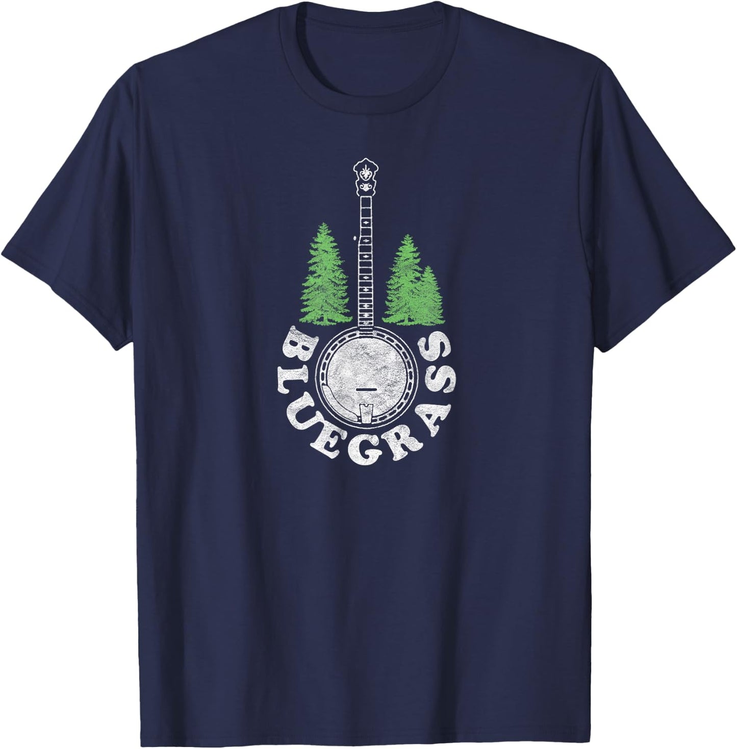 Bluegrass Banjo Trees Retro Bluegrass Old School 80s Music T-Shirt - T-Shirt | Navy