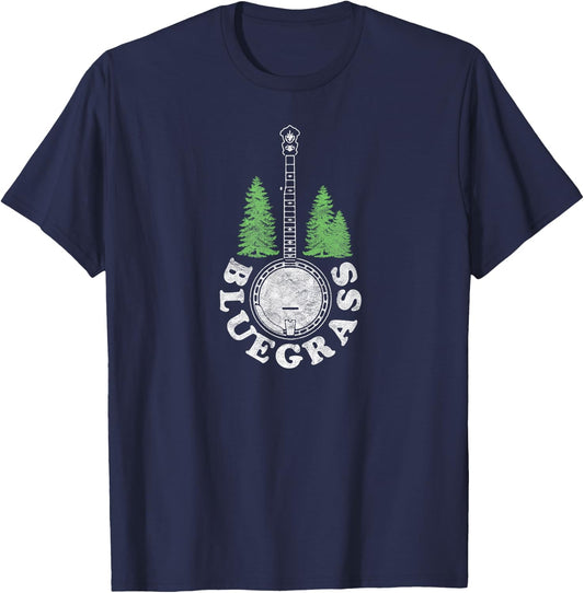 Bluegrass Banjo Trees Retro Bluegrass Old School 80s Music T-Shirt - T-Shirt | Navy