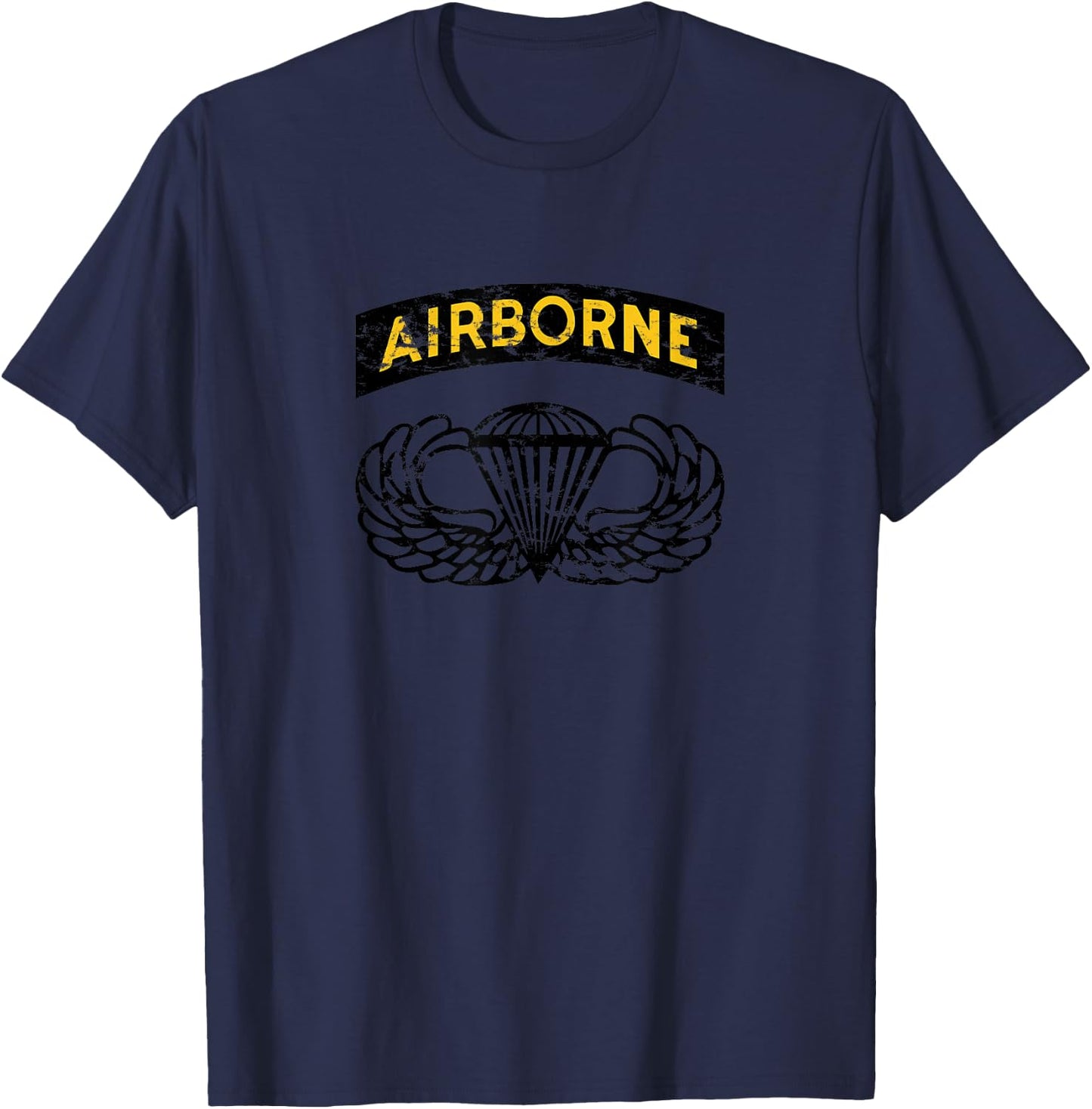 Airborne Paratrooper Black Jump Wings Airborne Tab T-Shirt - T-Shirt | Navy