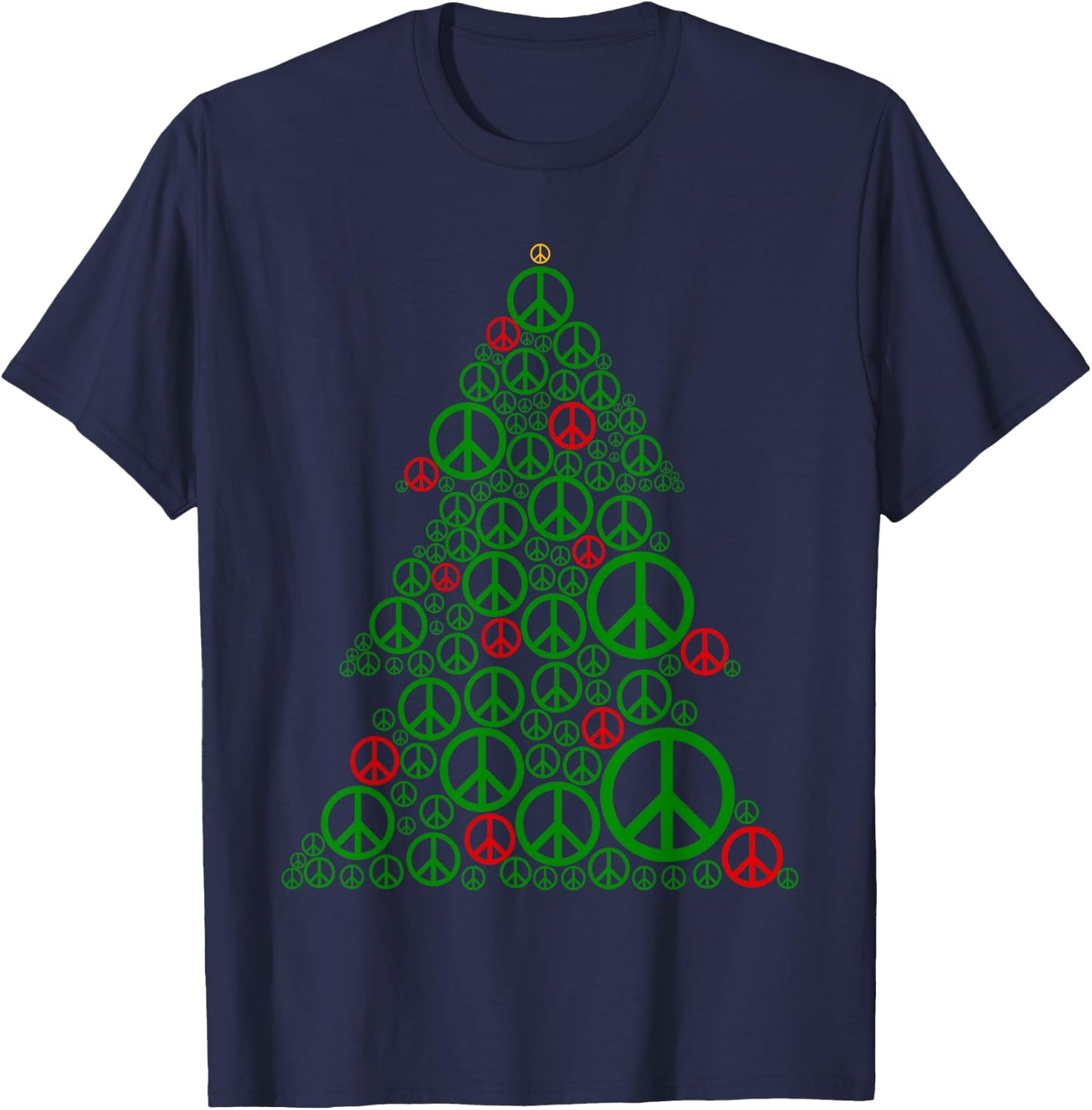 PEACE SIGN Christmas Tree | Hippies Xmas Shirts T-Shirt - T-Shirt | Navy