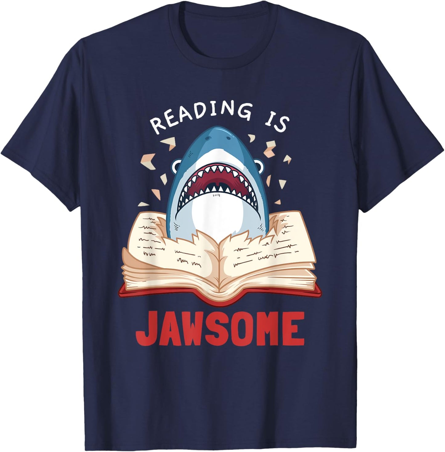 Reading Is Jawsome Bookworm Shark Book Lover Gift Kids T-Shirt - T-Shirt | Navy
