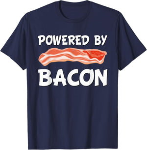 Funny Powered By Bacon - Bacon Lovers - Gift T-Shirt - T-Shirt | Navy