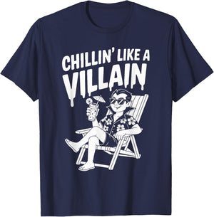 Chillin' Like A Villain Summerween Halloween Fun T-Shirt - T-Shirt | Navy