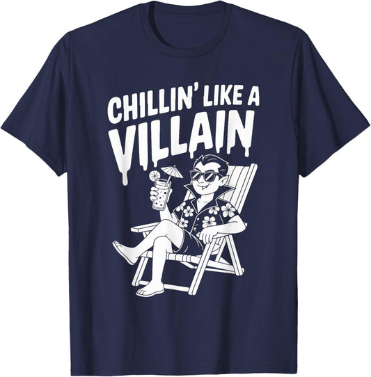 Chillin' Like A Villain Summerween Halloween Fun T-Shirt - T-Shirt | Navy