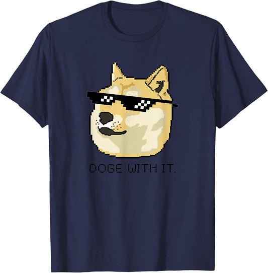 Shiba Inu Meme Doge Deal With It Pixel Glasses T-Shirt - T-Shirt | Navy