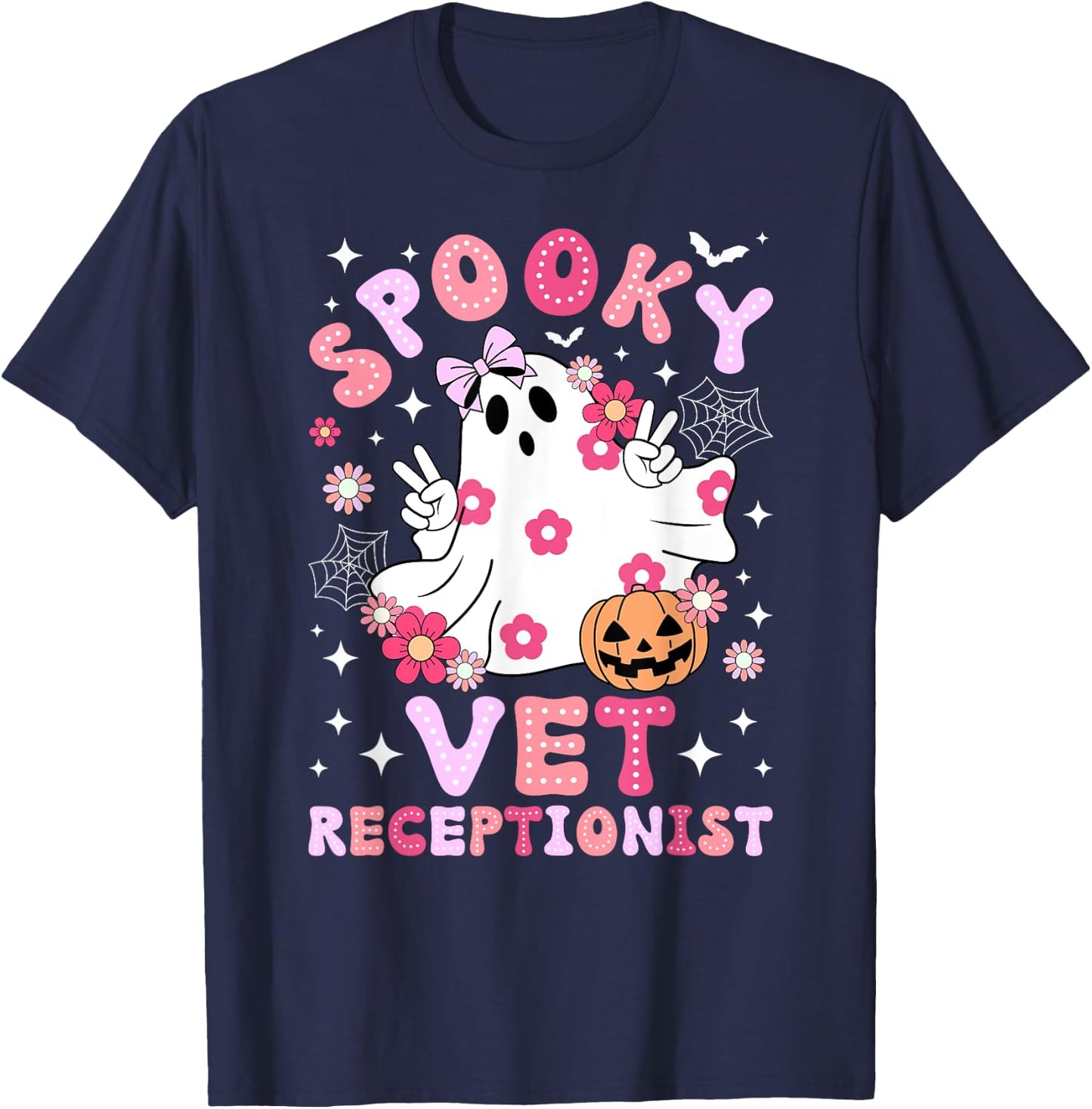 Spooky Vet Receptionist Halloween Veterinarian Receptionist T-Shirt - T-Shirt | Navy