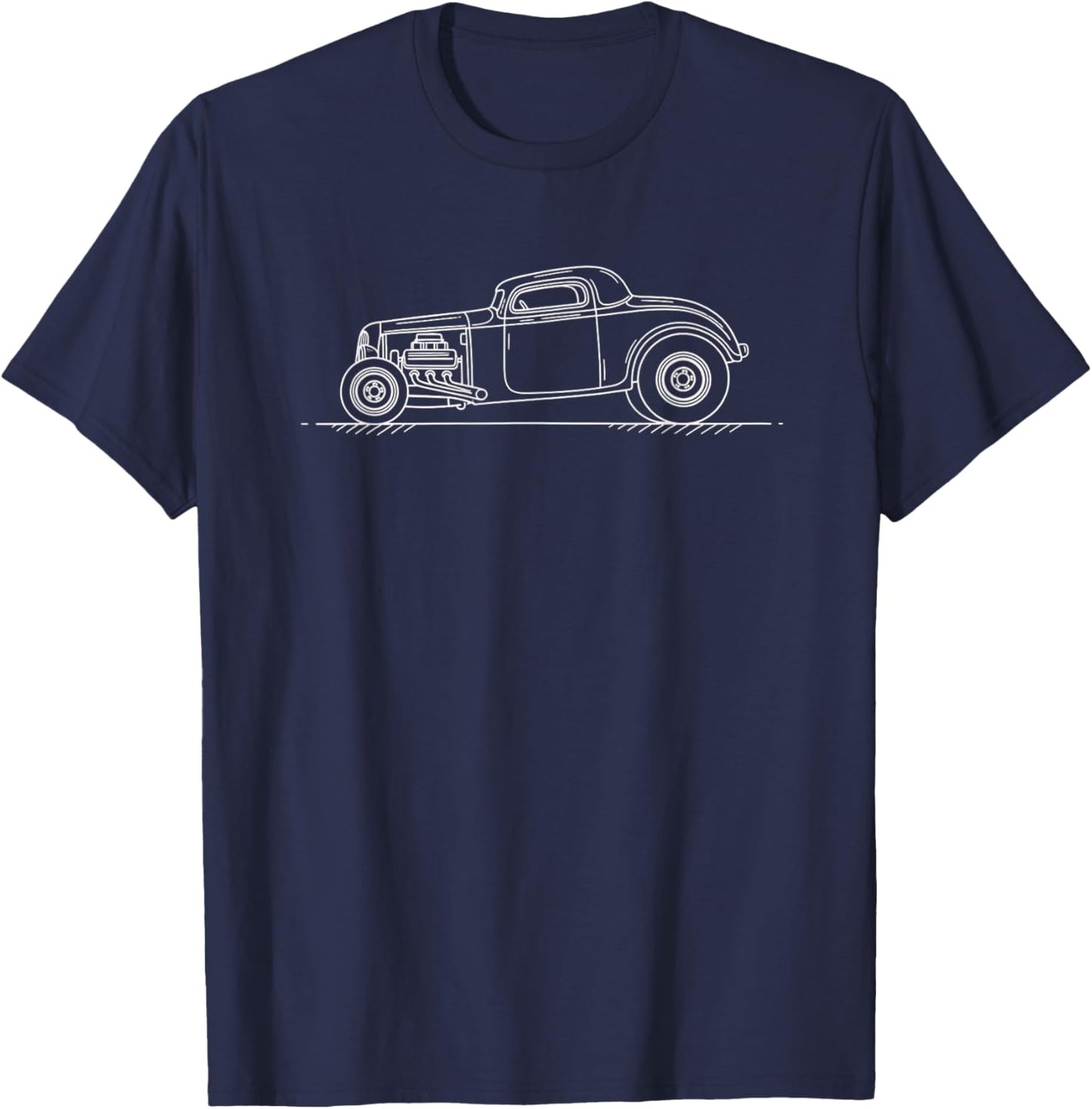 Car Vintage Line Art Retro Classic Coupe Outline T-Shirt - T-Shirt | Navy