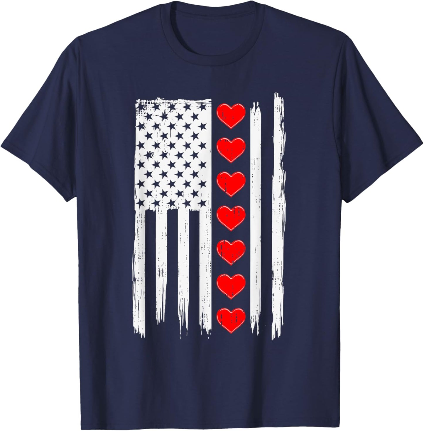 Valentines Day USA American Flag Hearts For Boys Kids T-Shirt - T-Shirt | Navy