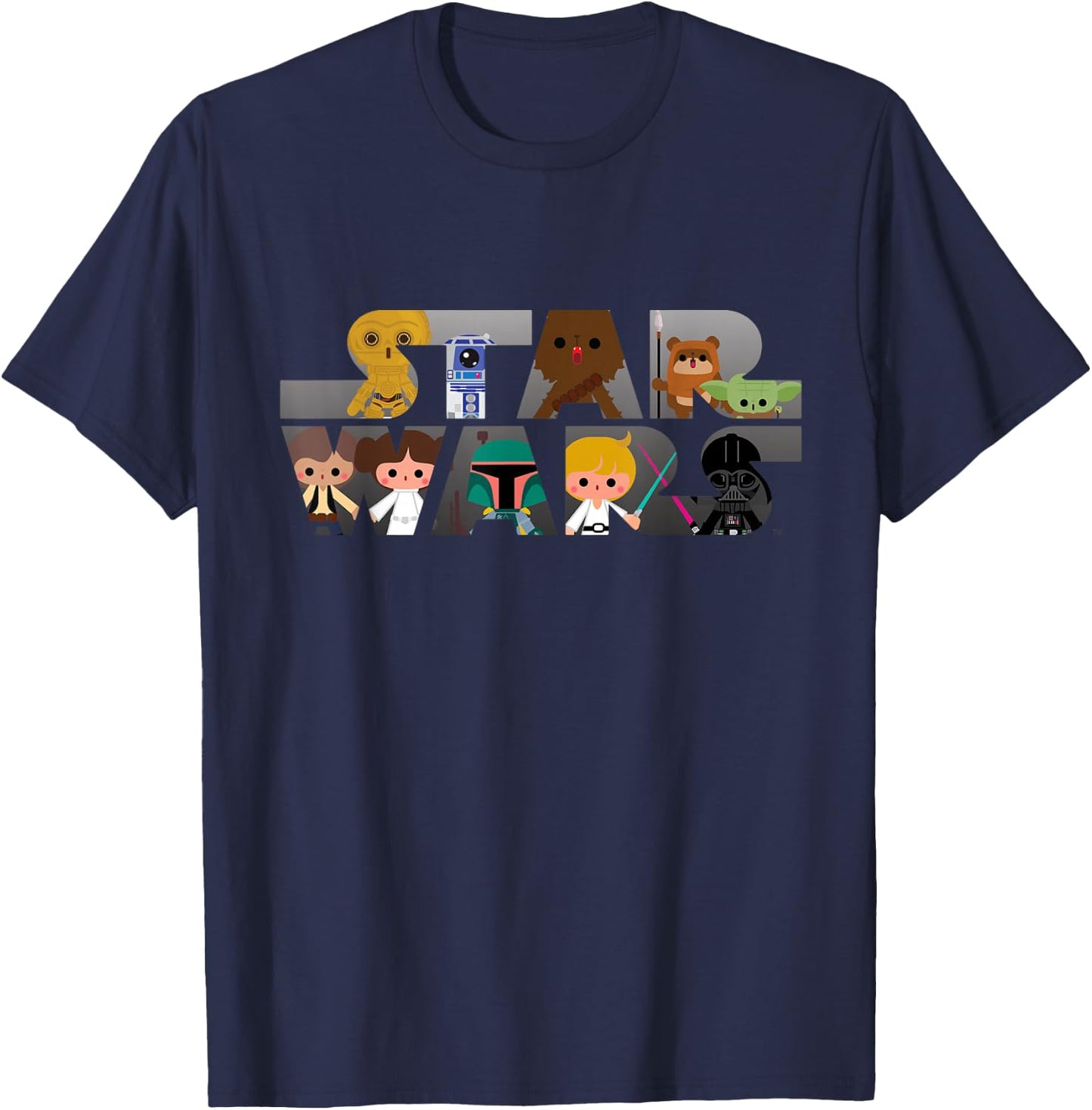 Star Wars Logo Kawaii Multi-Character T-Shirt - T-Shirt | Navy