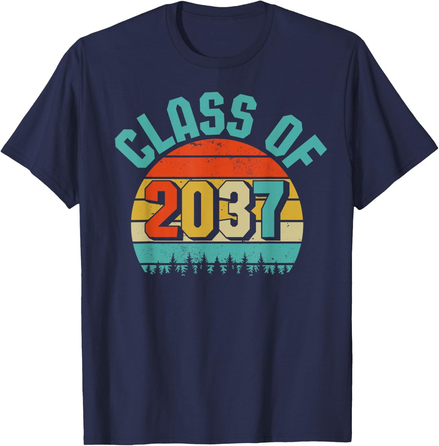 Class of 2037 Grow With Me Kindergarten to Graduation Retro T-Shirt - T-Shirt | Navy