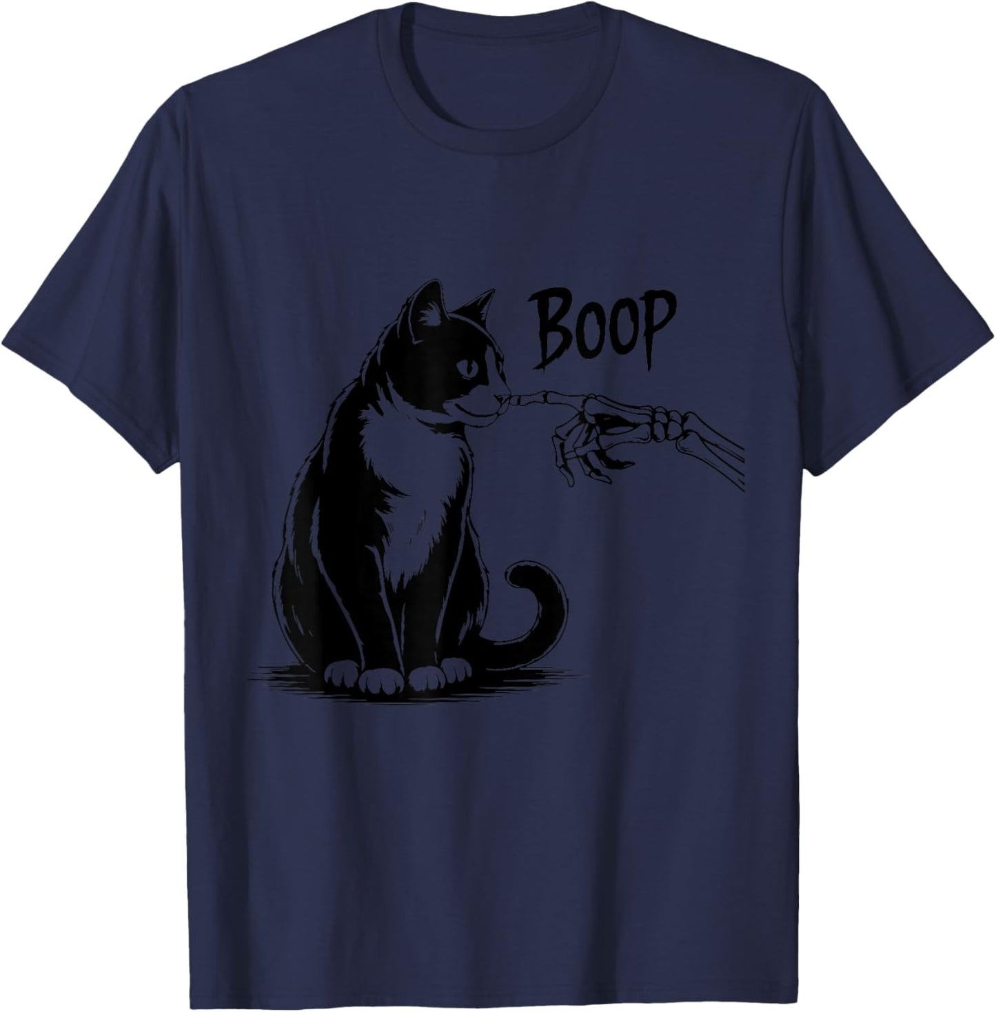 Tuxedo Cat Skeleton Boop Halloween Vintage Funny Mom Women T-Shirt - T-Shirt | Navy