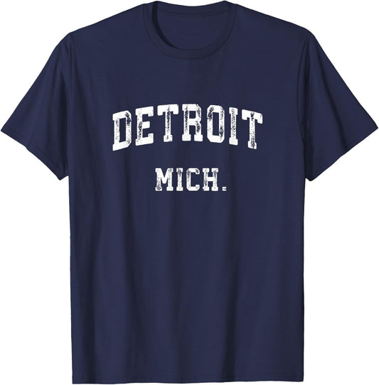 Detroit Michigan MI Vintage Athletic Sports T-Shirt - T-Shirt | Navy