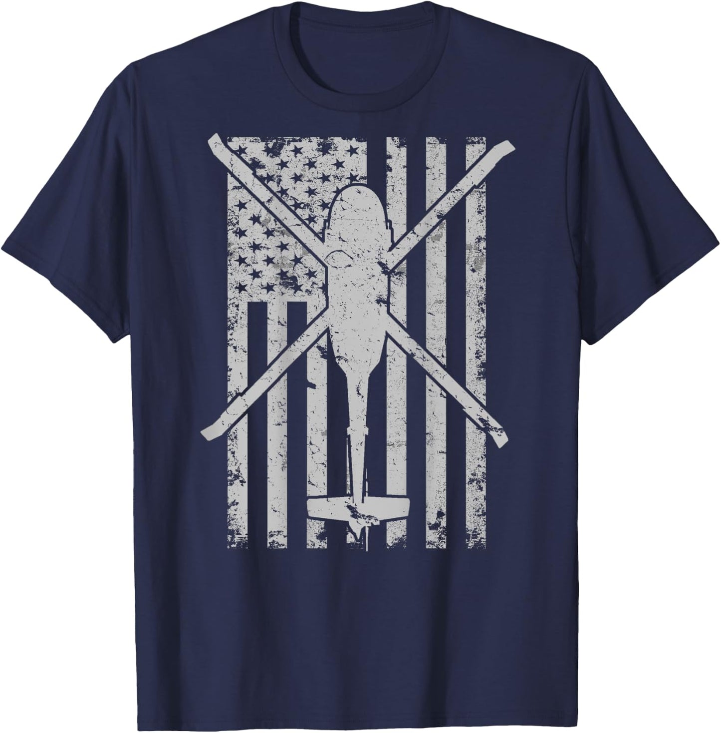 UH-60 Black Hawk Military Helicopter Vintage Flag BACK PRINT T-Shirt - T-Shirt | Navy