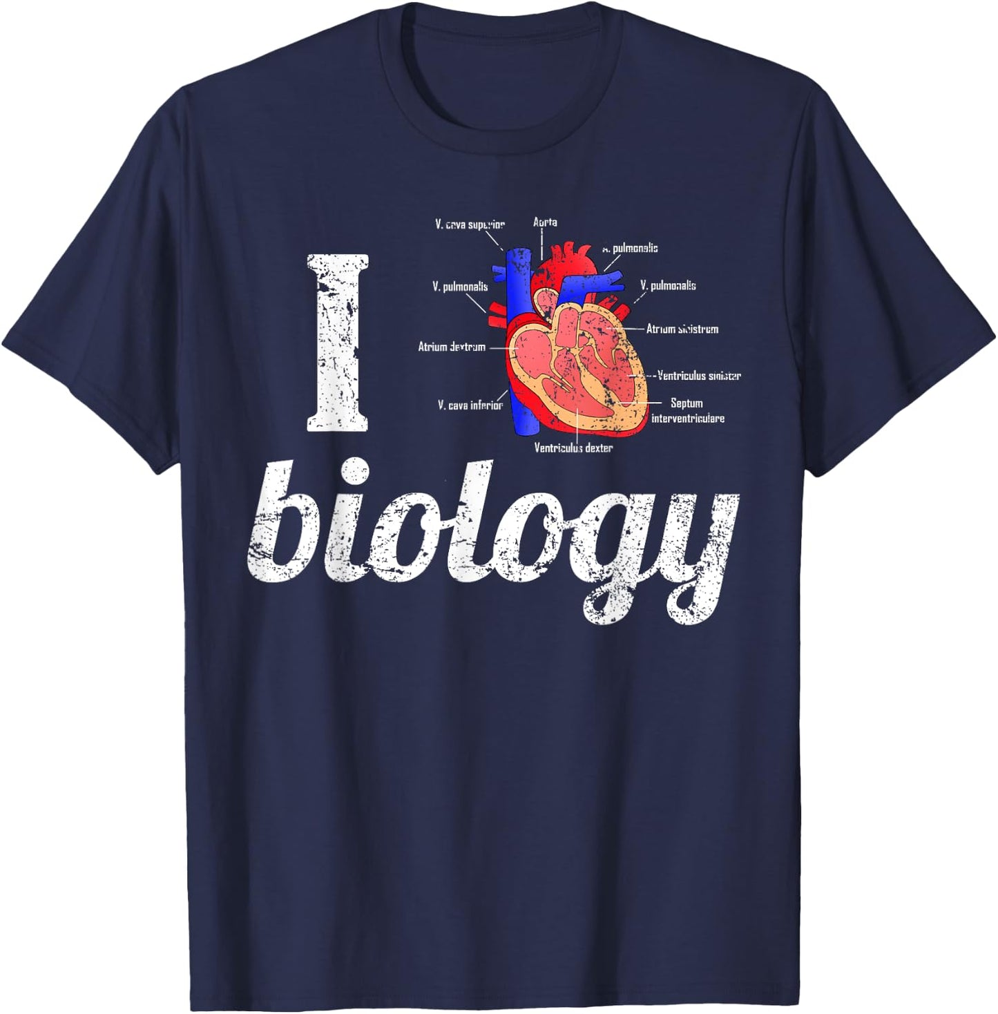 I Love Biology with Anatomical Heart T-Shirt - T-Shirt | Navy