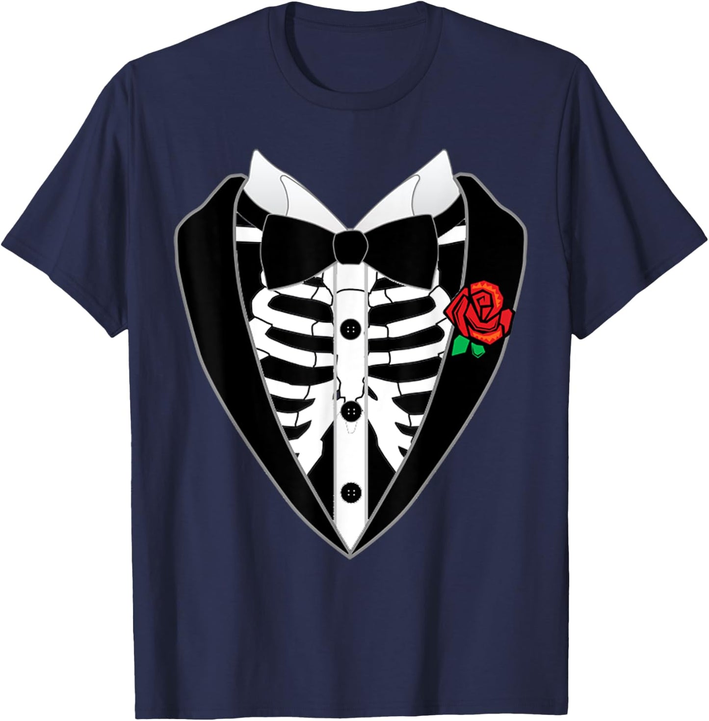 Halloween Costume Tuxedo Skeleton Bow Tie Tux Funny T-Shirt - T-Shirt | Navy